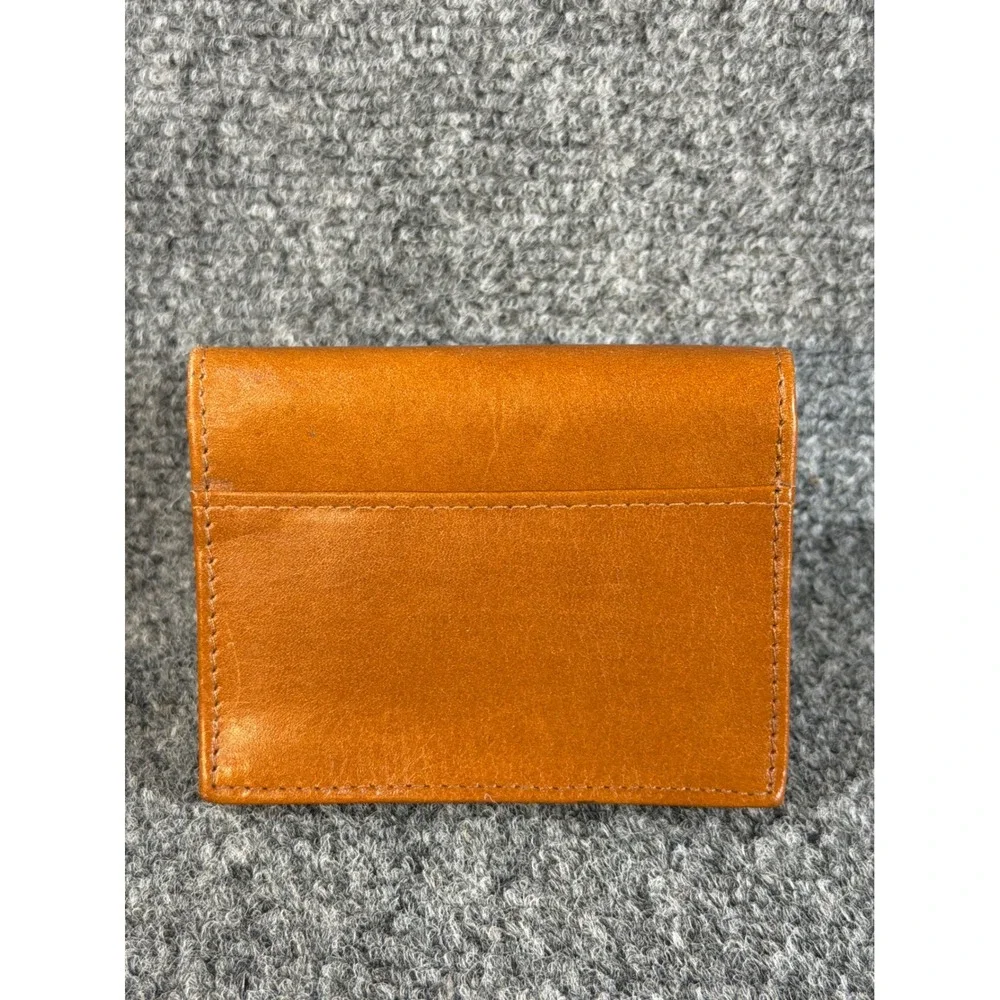 Tan Genuine Leather Bifold Card Case Wallet with ID Window Slim Minimalist